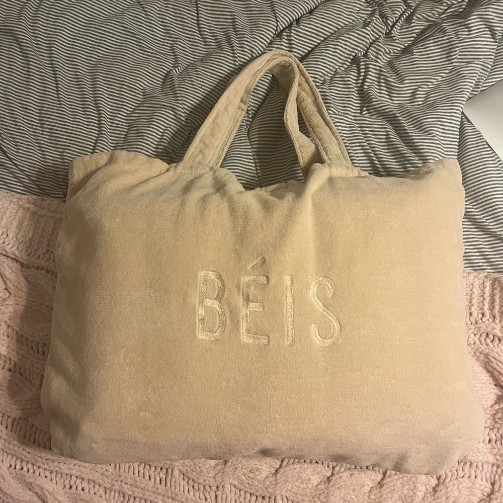 BEIS Terry Towel Convertible Tote Bag in Beige